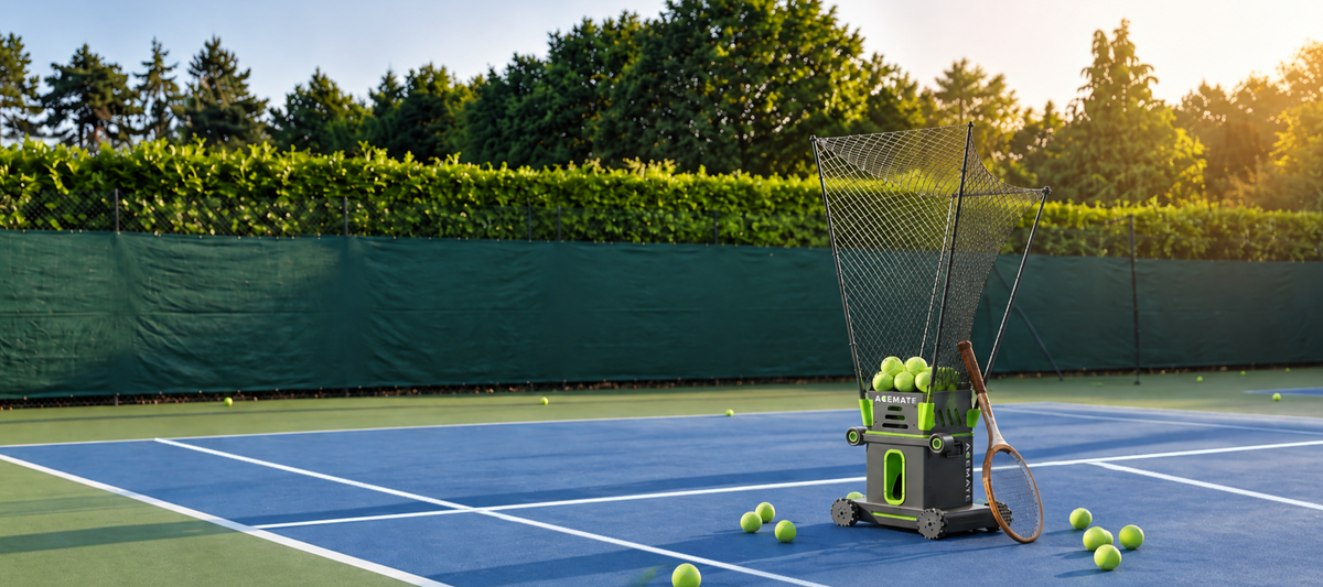 Acemate S10 Pro and S10 tennis robots on a hard court