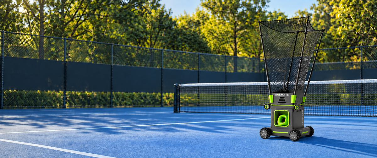 Acemate S10 Pro and S10 tennis robots on a hard court