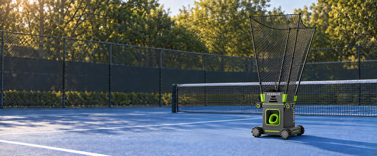 Acemate S10 Pro and S10 tennis robots on a hard court